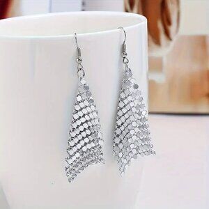 NEW mesh chain earrings, silver dangle drop earrings, trendy jewelry, preppy